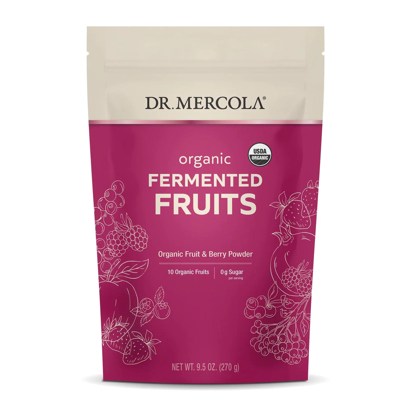 Dr. Mercola Organic Fermented Fruits 9.5 oz (270 g) 90 Servings Certified Organic Non GMO Soy Free Gluten Free USDA Organic